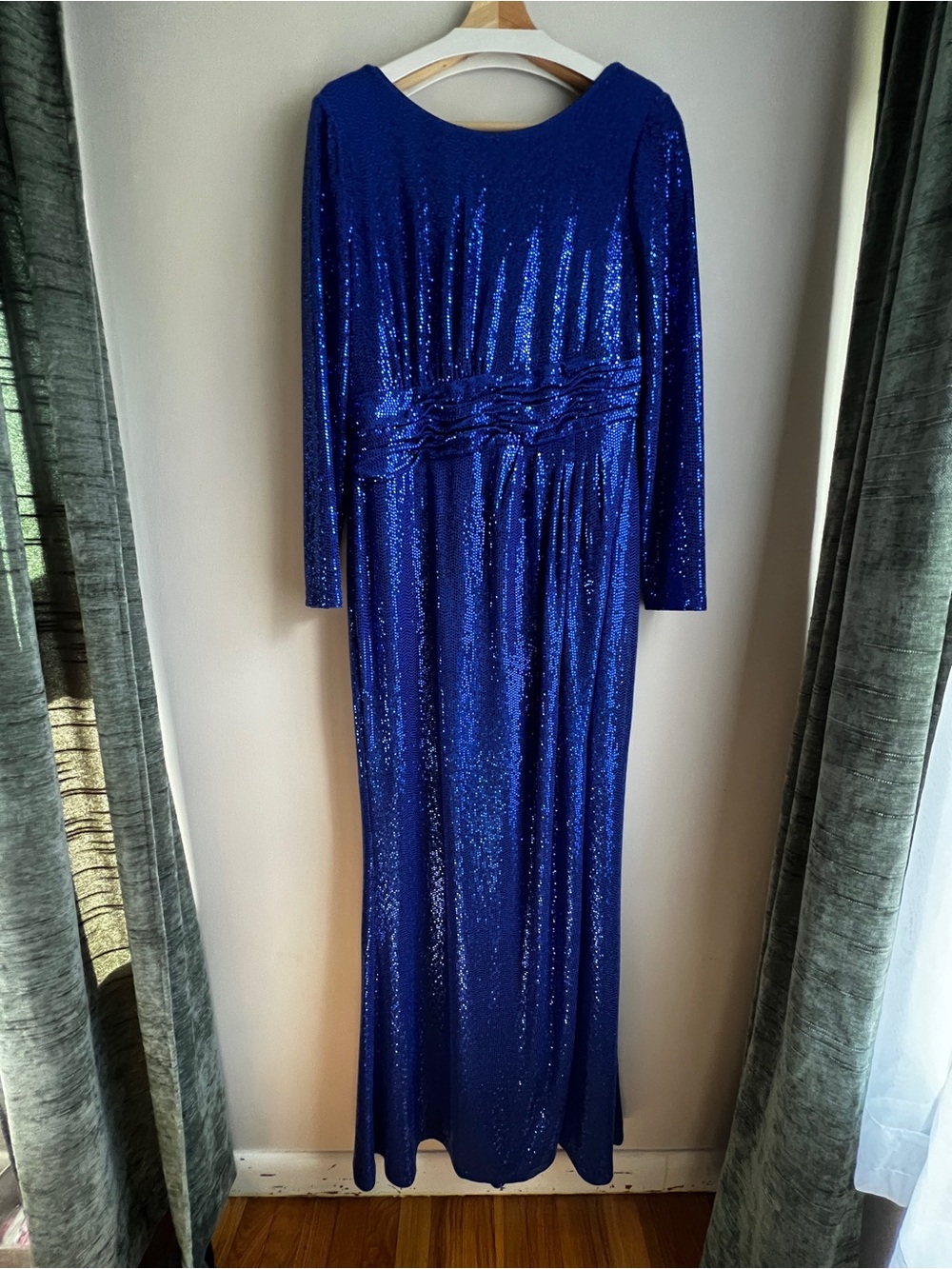 Calvin Klein Blue Long Sleeve Sequin Evening Gown